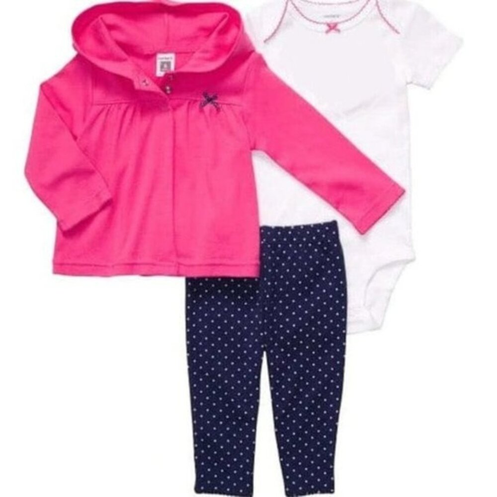 Carter's | Pink and Navy 3-Piece Cardigan, Onesie & Pants Set | Size 3 Months